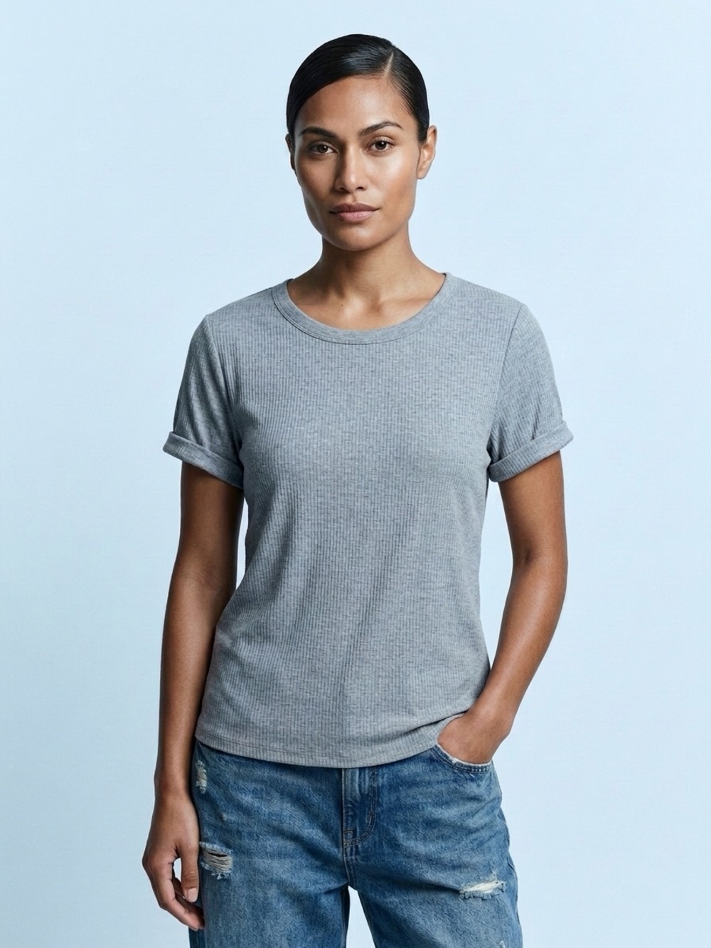 A NEW DAY Gray Ribbed Short Sleeve Tee  Sz XL